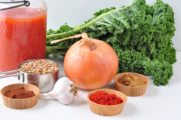 ingredients for lentil kale soup