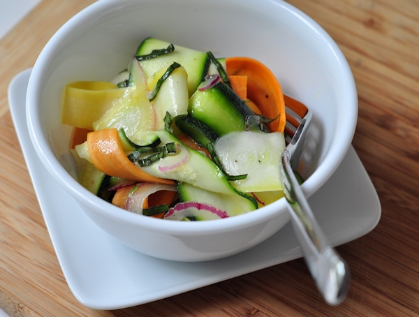 zucchini ribbon salad in a bowl