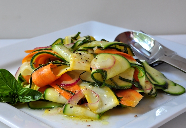 zucchini ribbon salad on a plate